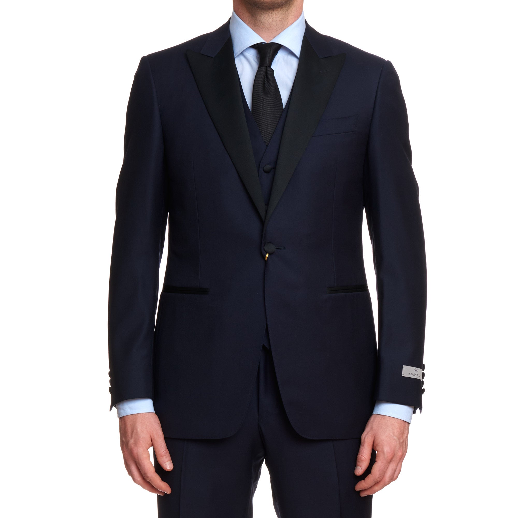 CANALI 1934 Blue Water Resistant Wool 3 Piece Peak Lapel Formal Suit EU 50 US 40 Slim Fit CANALI
