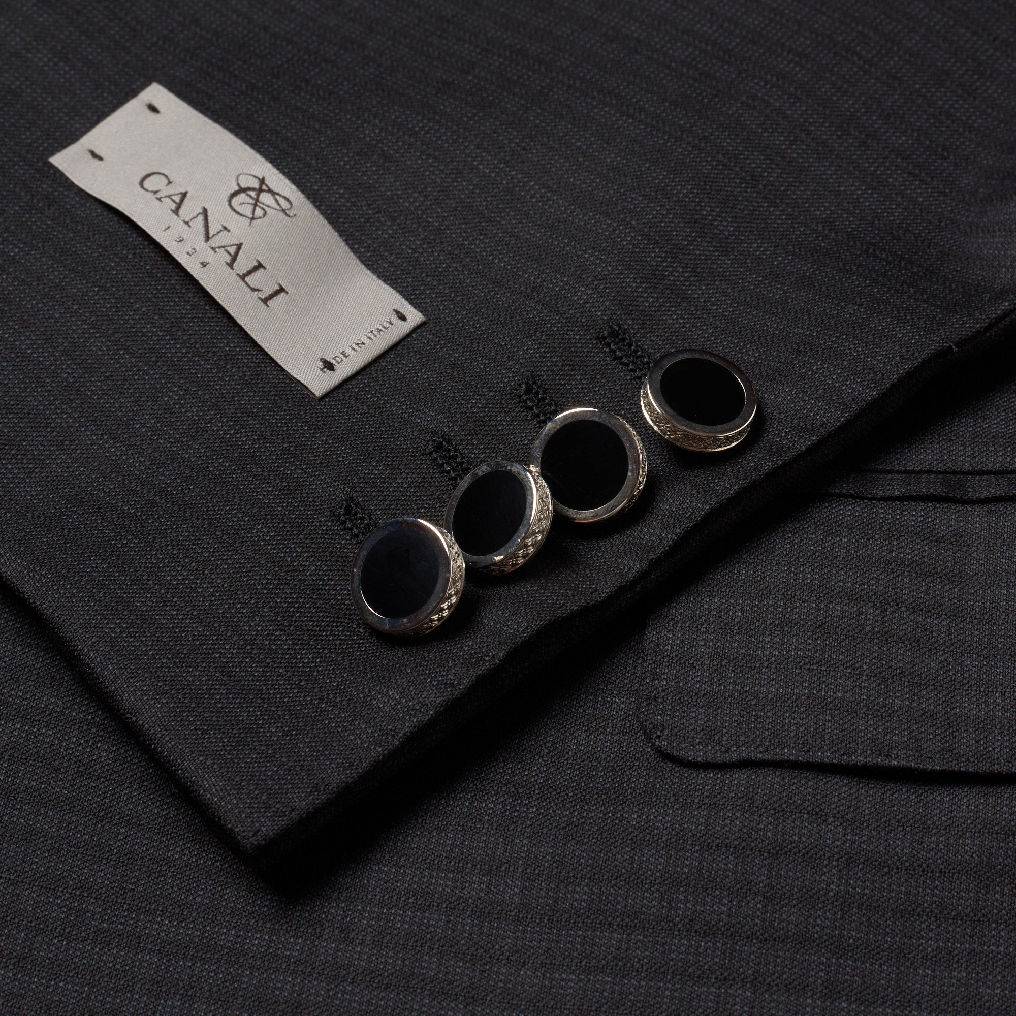 CANALI Dark Gray Patterned Wool Peak Lapel Suit EU 50 US 40 Regular Slim Fit Cut CANALI