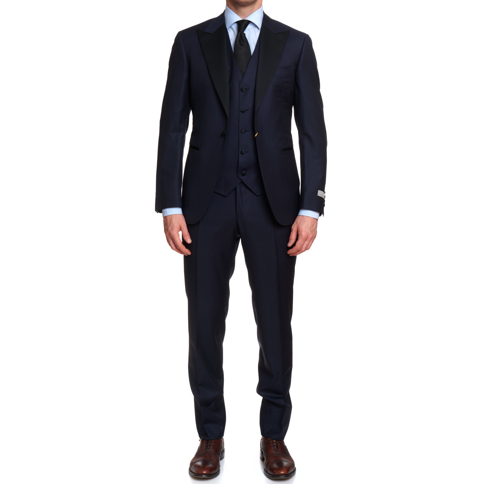 CANALI 1934 Dark Blue Jacquard Wool 3 Piece Peak Lapel Formal Suit EU 50 US 40