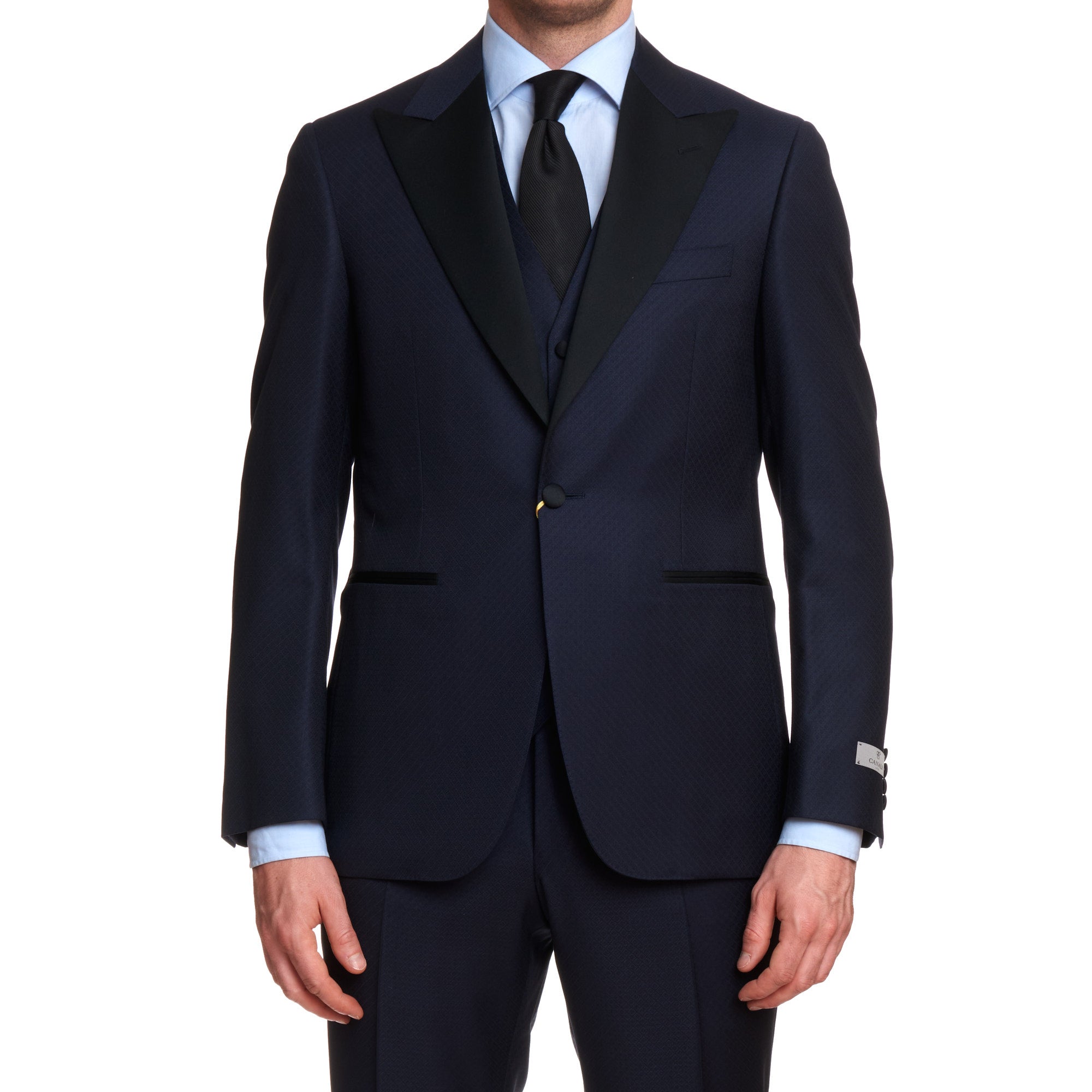 CANALI 1934 Dark Blue Jacquard Wool 3 Piece Peak Lapel Formal Suit EU 50 US 40 CANALI