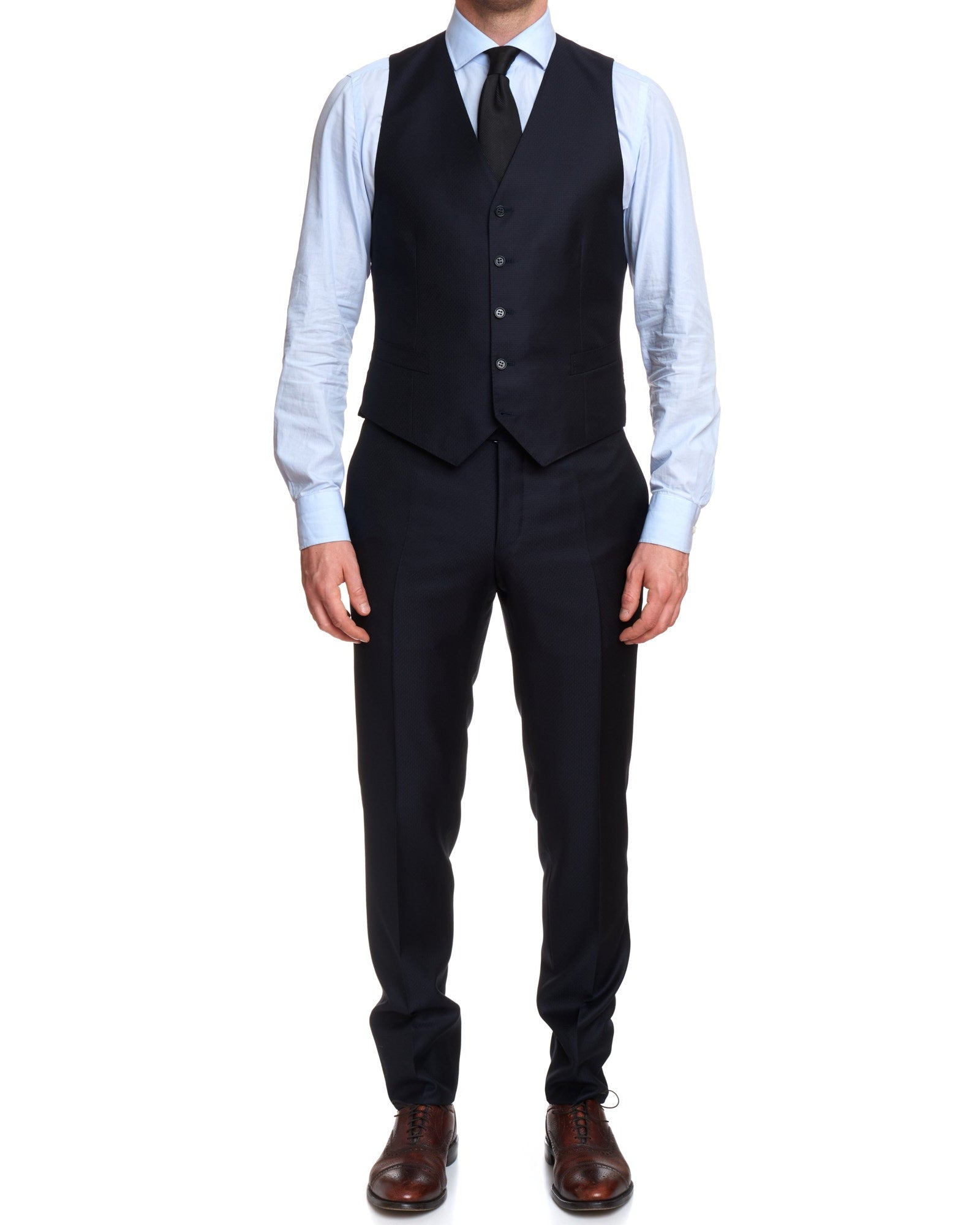 CANALI 1934 Blue Jacquard Wool 3 Piece Shawl Collar Formal Suit EU 50 US 40 Slim Fit CANALI