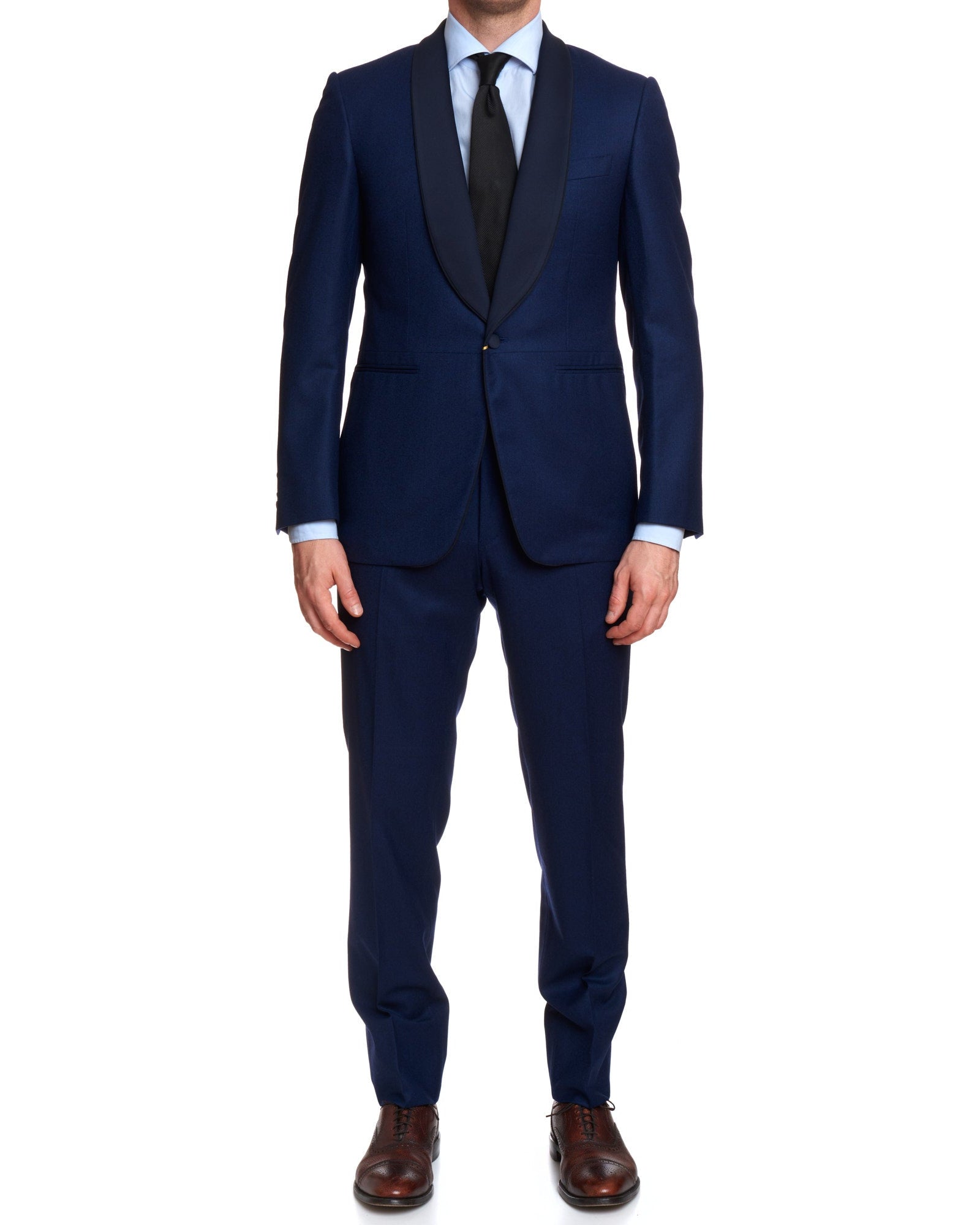 CANALI 1934 Navy Blue Flannel Wool 1 Button Shawl Collar Formal Suit EU 50 US 40 Slim Fit CANALI