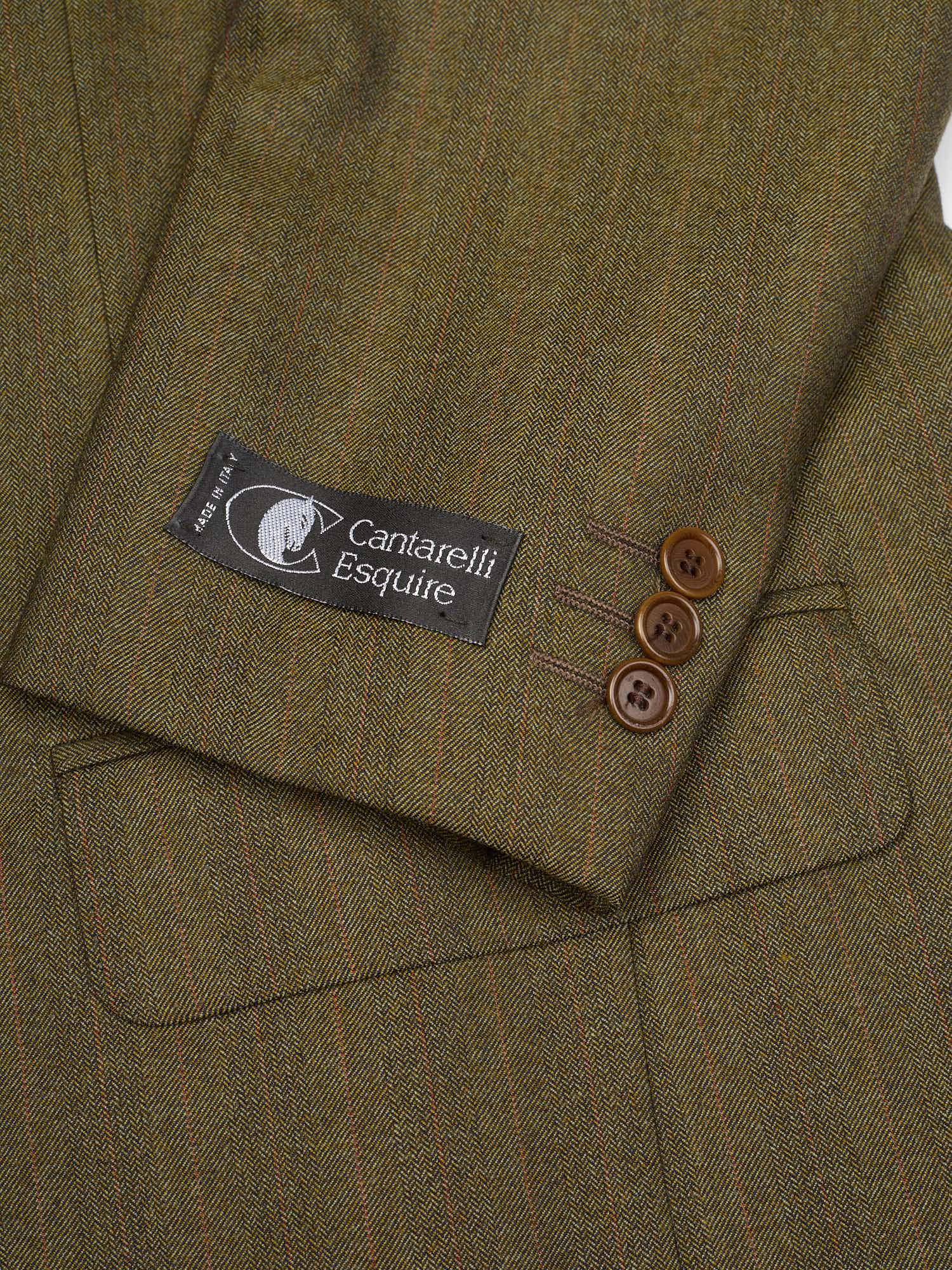 CANTARELLI Esquire Olive Green Herringbone Virgin Wool Suit