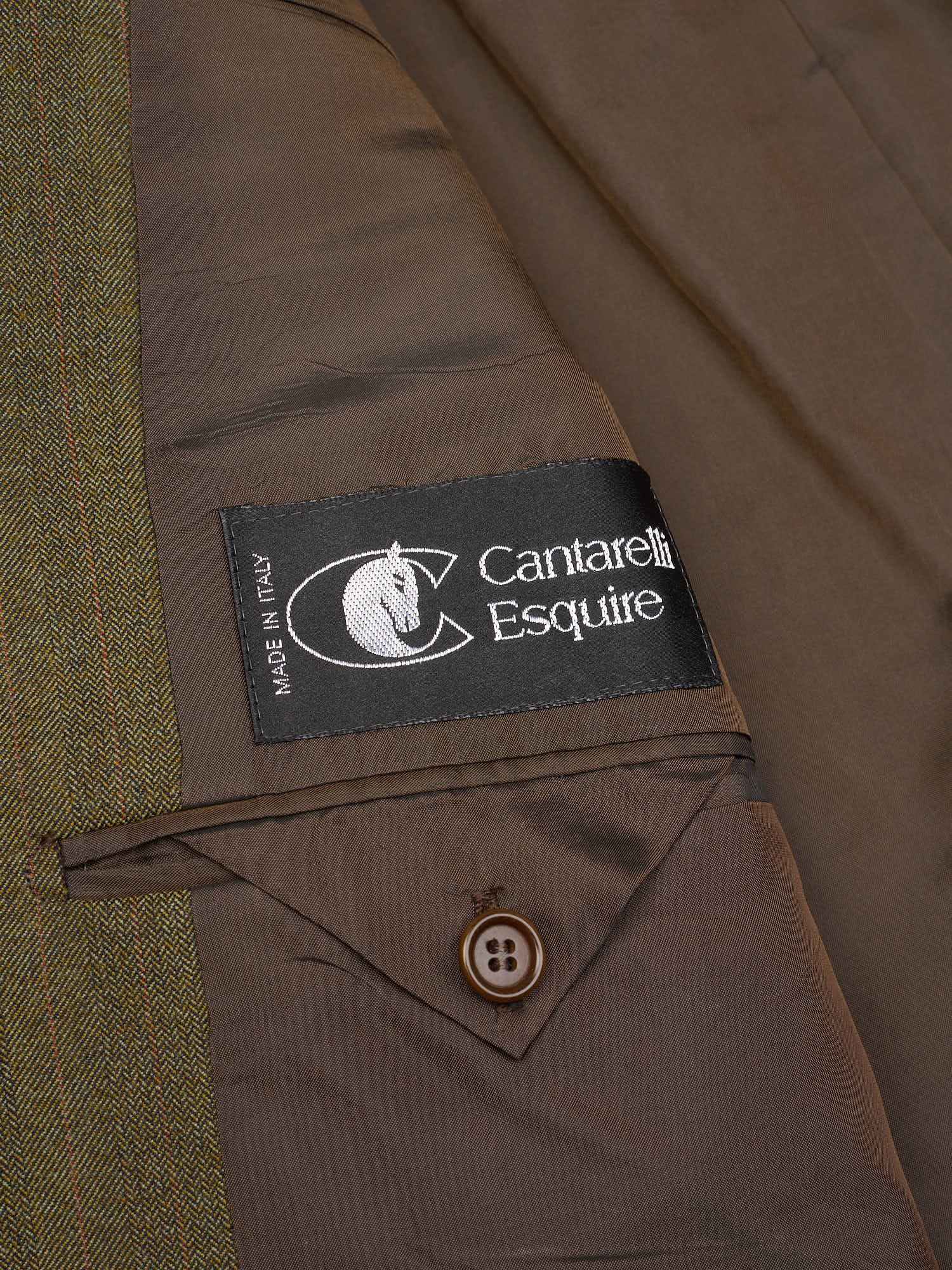 CANTARELLI Esquire Olive Green Herringbone Virgin Wool Suit