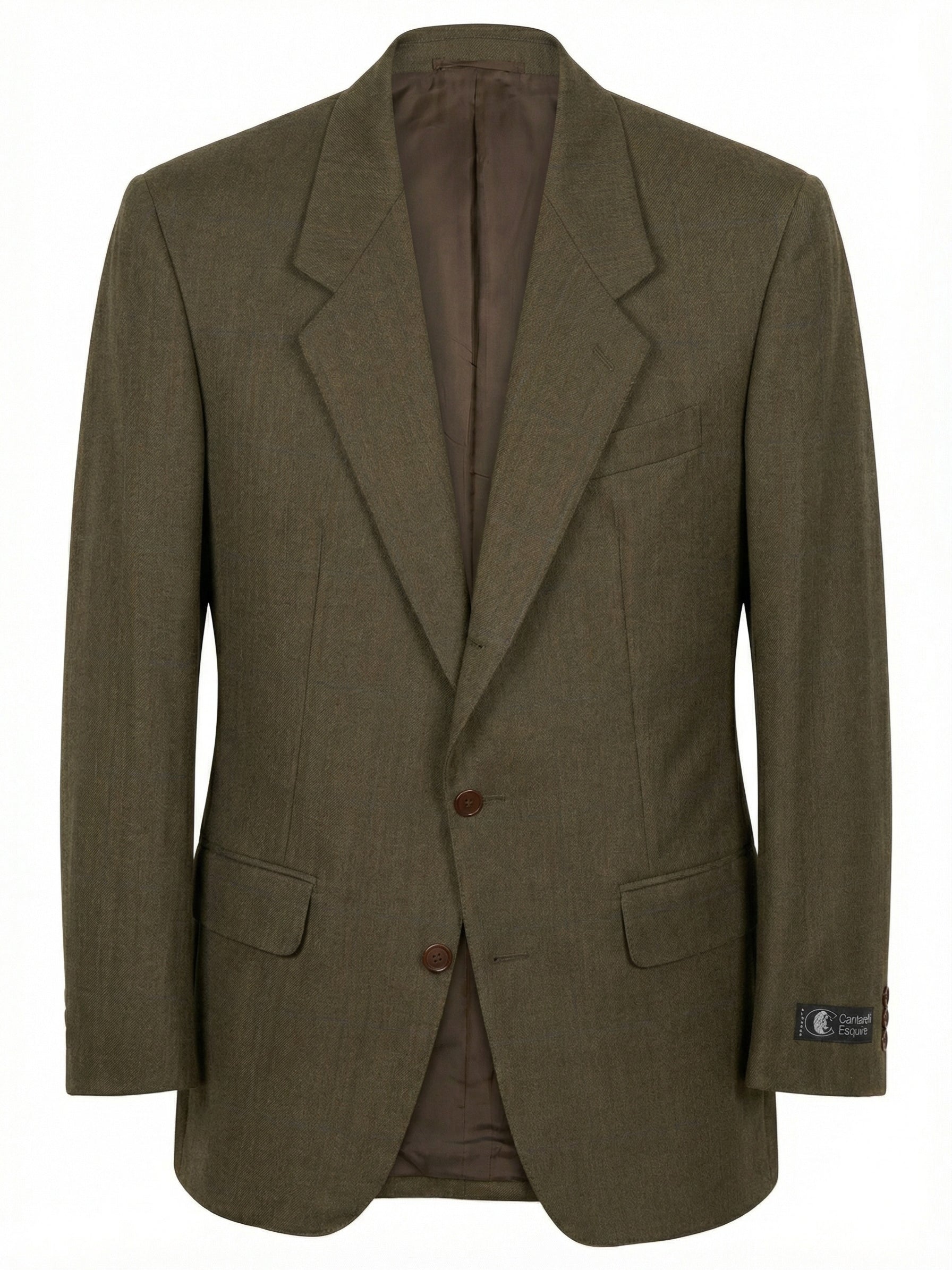 CANTARELLI Esquire for Sir Wilson Torino Olive Green Windowpane Virgin Wool Suit