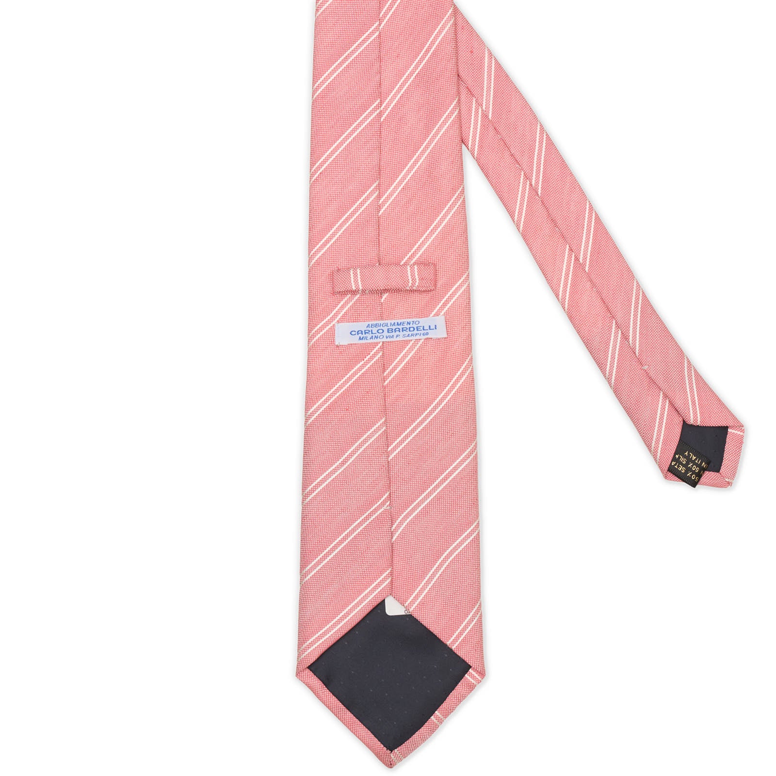 CARLO BARDELLI Pink Diagonal Striped Silk-Linen Tie NEW