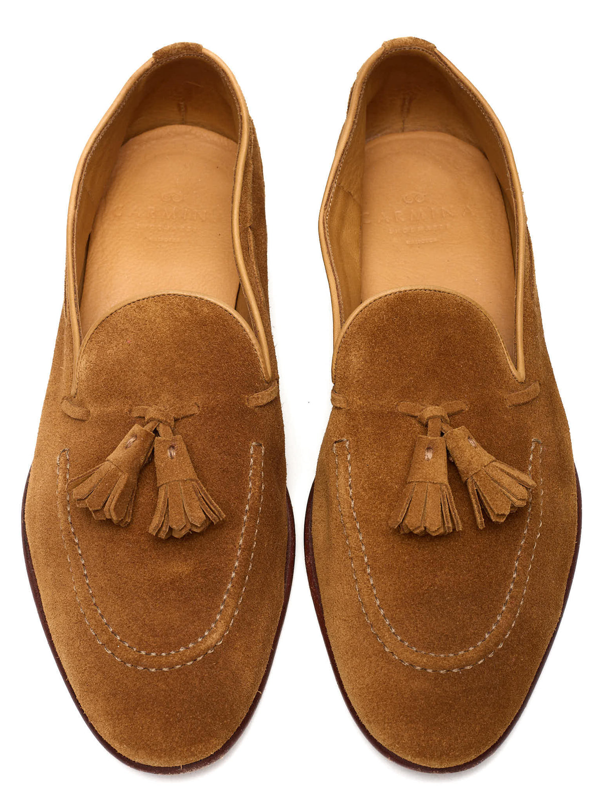 CARMINA Tobacco Suede Unlined Tassel Loafers