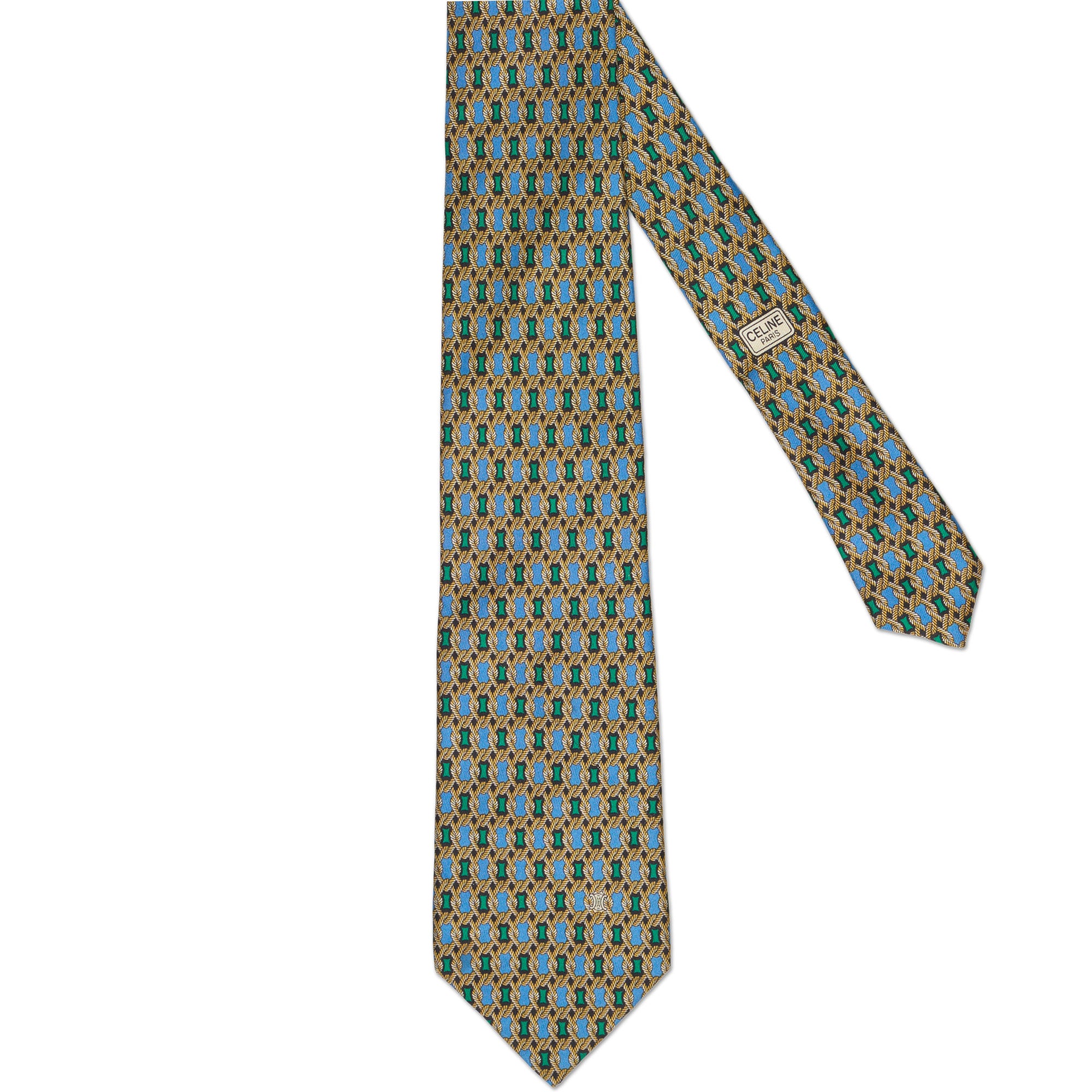 CELINE PARIS Handmade Multi-Color Woven Design Printed Silk Tie