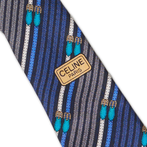 CELINE Paris Handmade Blue Striped Silk Tie