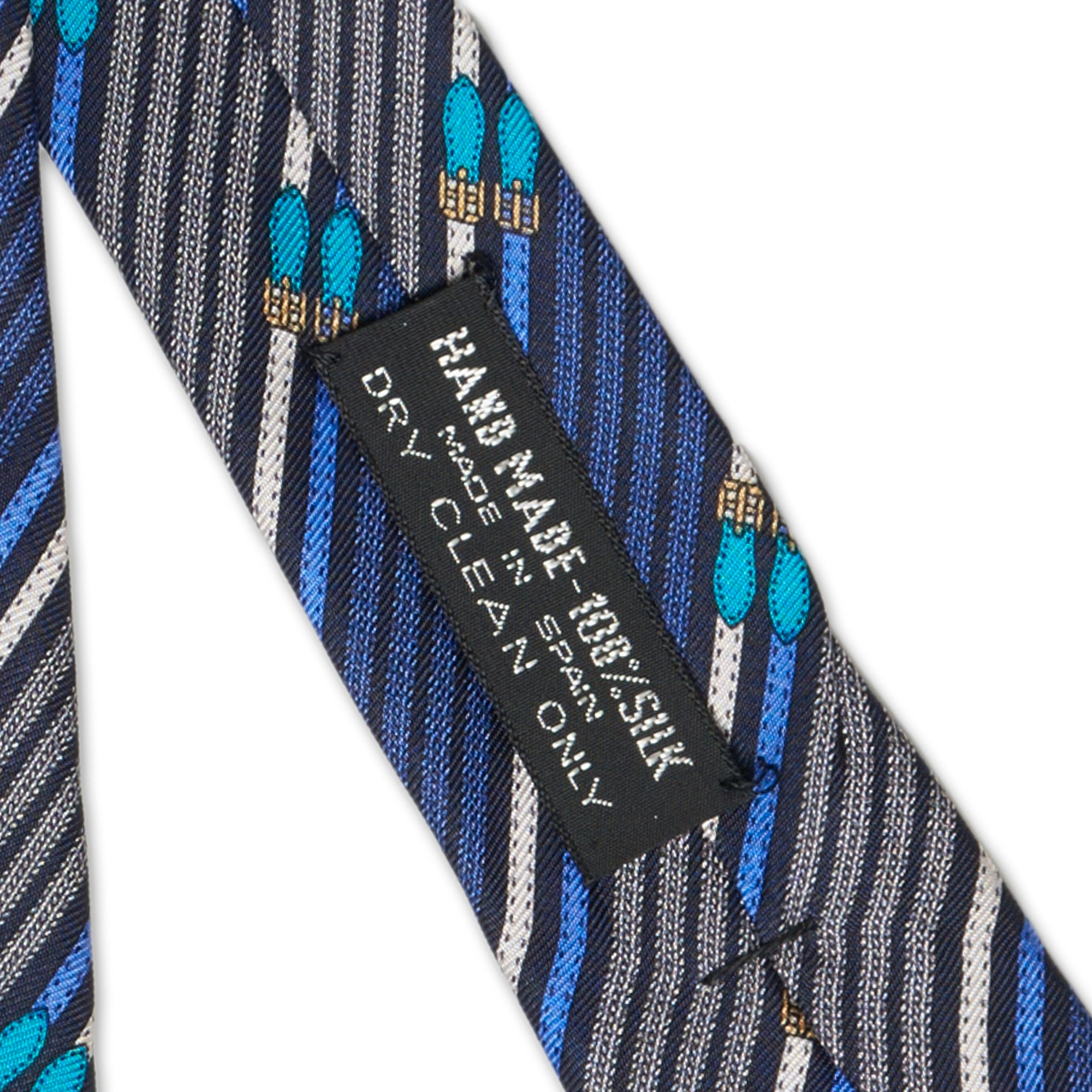 CELINE Paris Handmade Blue Striped Silk Tie CÉLINE