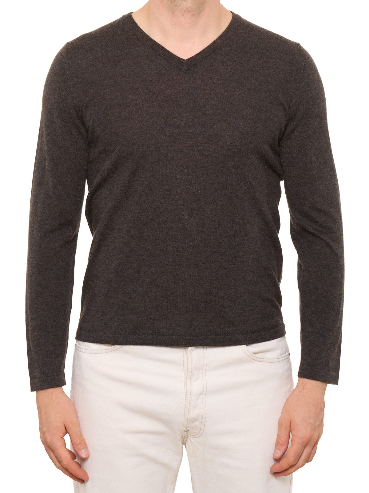 CESARE ATTOLINI Brown Cashmere-Silk V-Neck Sweater M