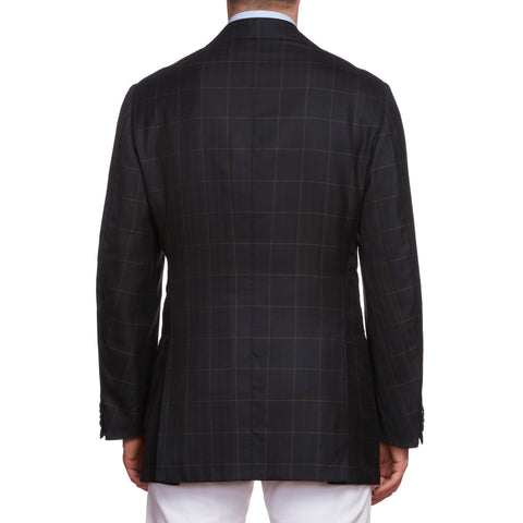CESARE ATTOLINI Black Herringbone Windowpane Cashmere-Silk Jacket EU 52 US 42
