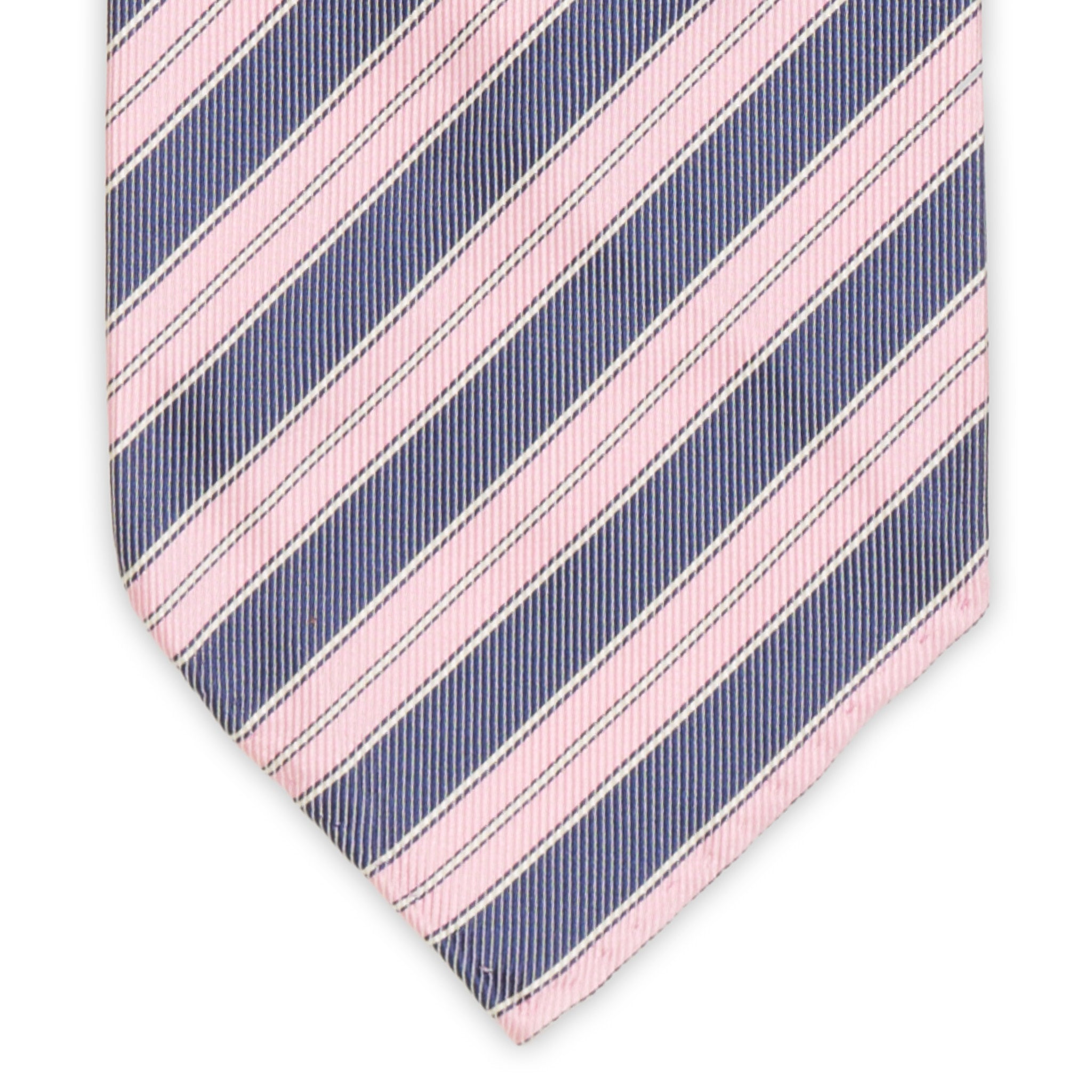 CESARE ATTOLINI Handmade Blue-Pink Striped Design Silk Tie NEW