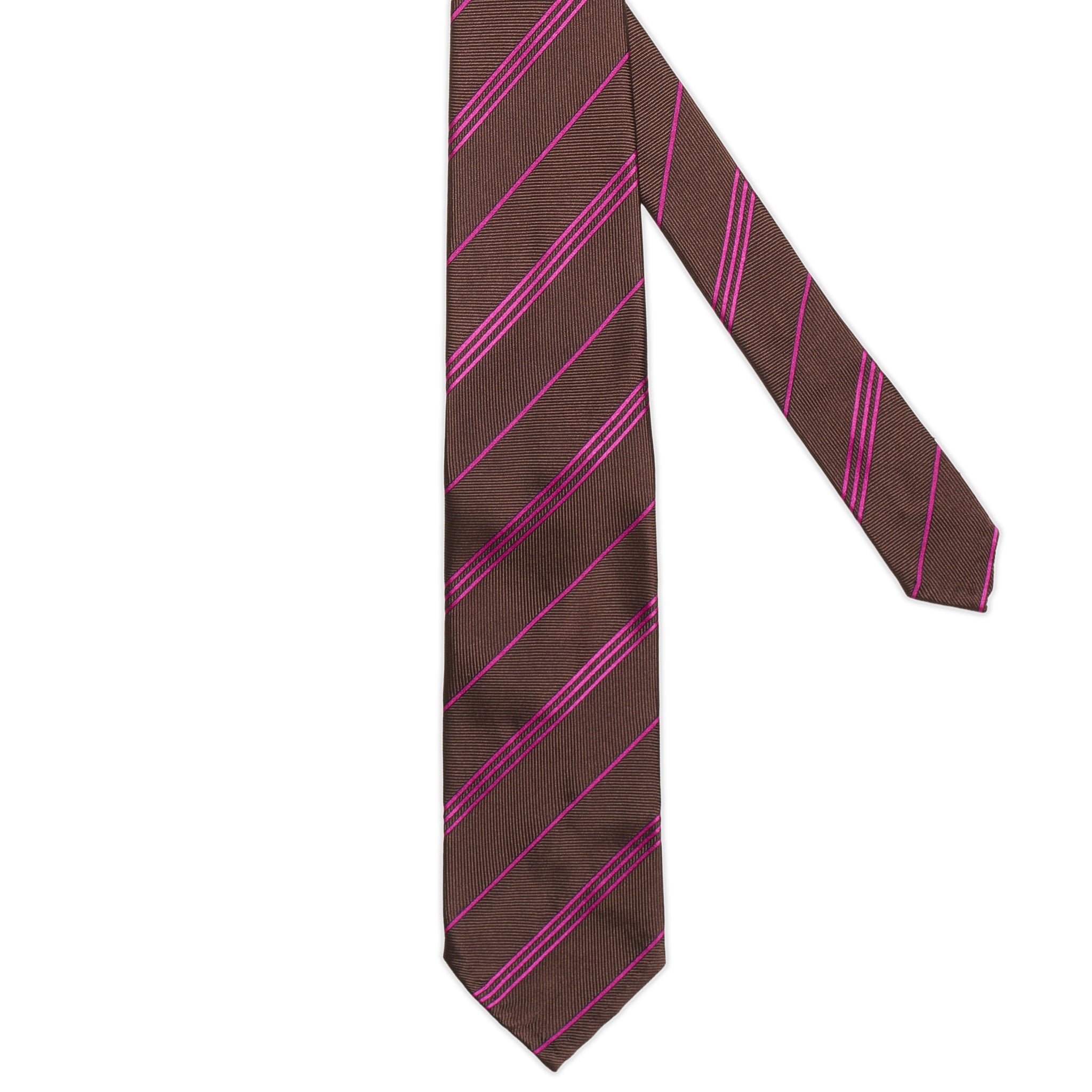CESARE ATTOLINI Handmade Brown-Purple Striped Unlined Silk Tie NEW