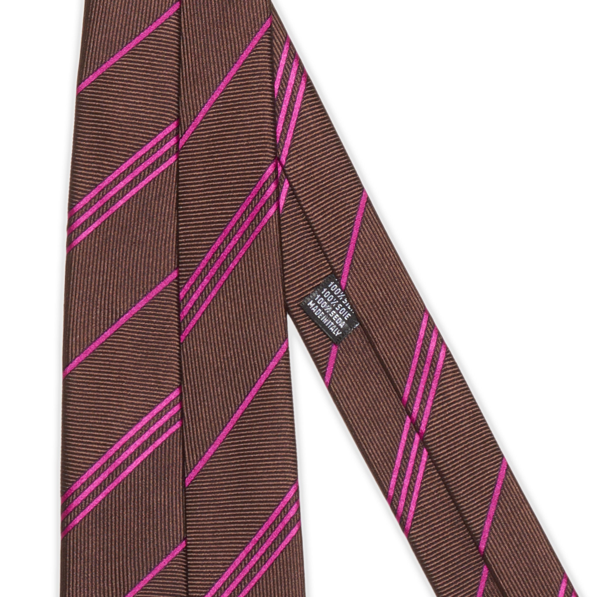 CESARE ATTOLINI Handmade Brown-Purple Striped Unlined Silk Tie NEW