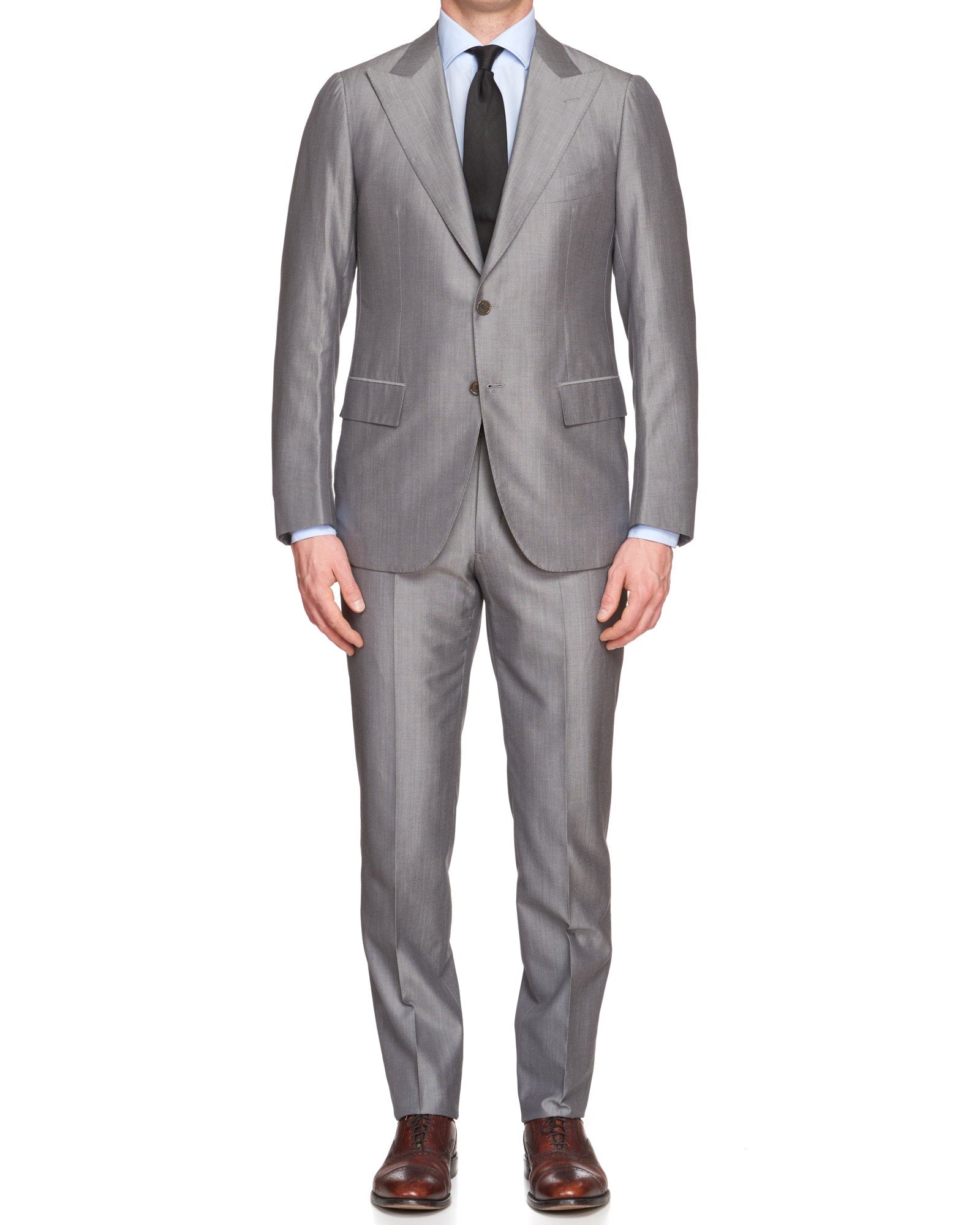 CESARE ATTOLINI Handmade Gray Cotton-Wool Super 120's Peak Lapel Suit NEW CESARE ATTOLINI