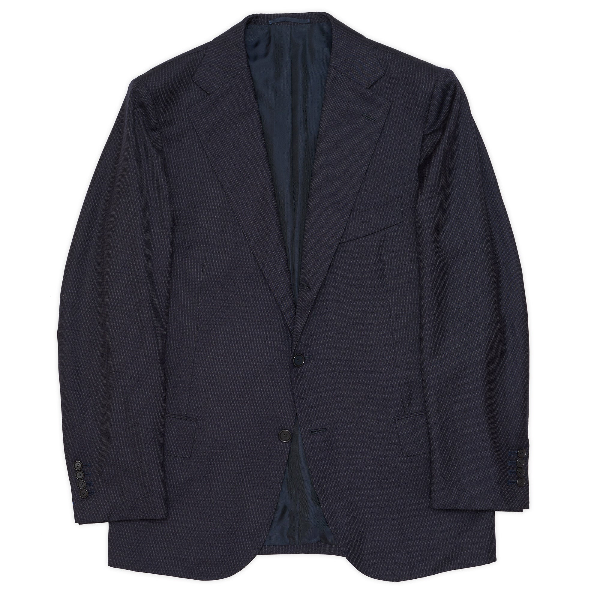 CESARE ATTOLINI Handmade Navy Blue Striped Wool Super 110's Jacket EU 48 US 38