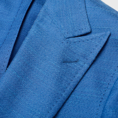 CESARE ATTOLINI Blue Cotton-Linen-Silk Unlined Peak Lapel Jacket 48 NEW US 38