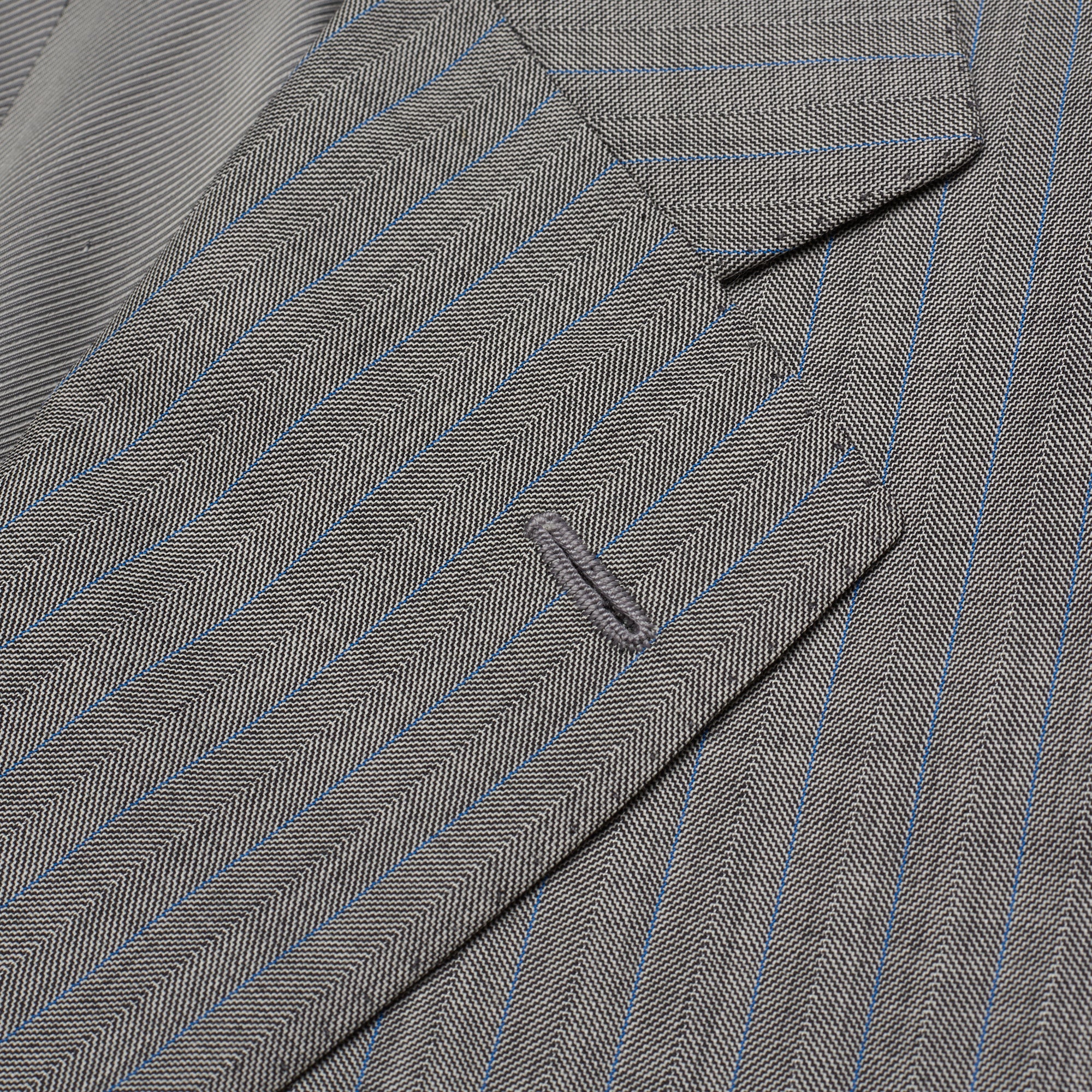 CESARE ATTOLINI Gray Herringbone Striped Wool Super 140's Suit EU 52 US 42