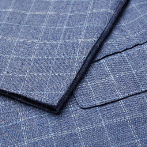 CESARE ATTOLINI Handmade Blue Plaid Linen-Cashmere Jacket EU 54 NEW US 44