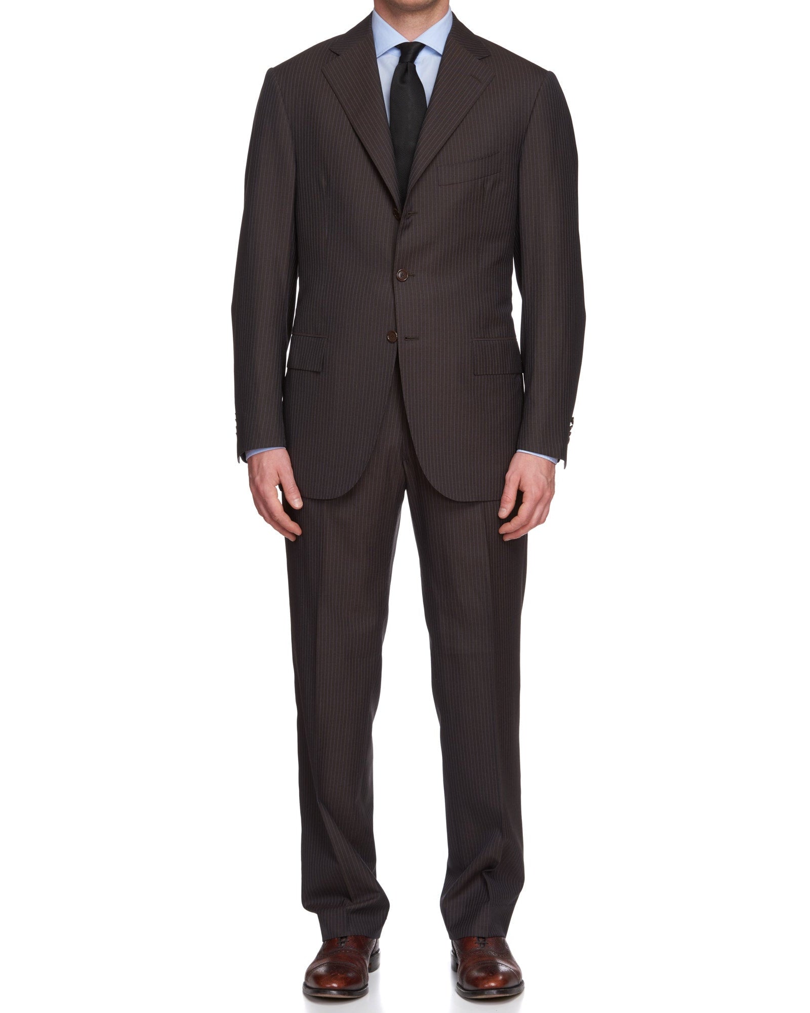 CESARE ATTOLINI Napoli Handmade Brown Striped Wool Super 140's Suit EU 52 US 42 CESARE ATTOLINI