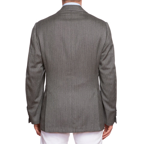 CESARE ATTOLINI Handmade Gray Herringbone Cashmere Jacket EU 54 US 42
