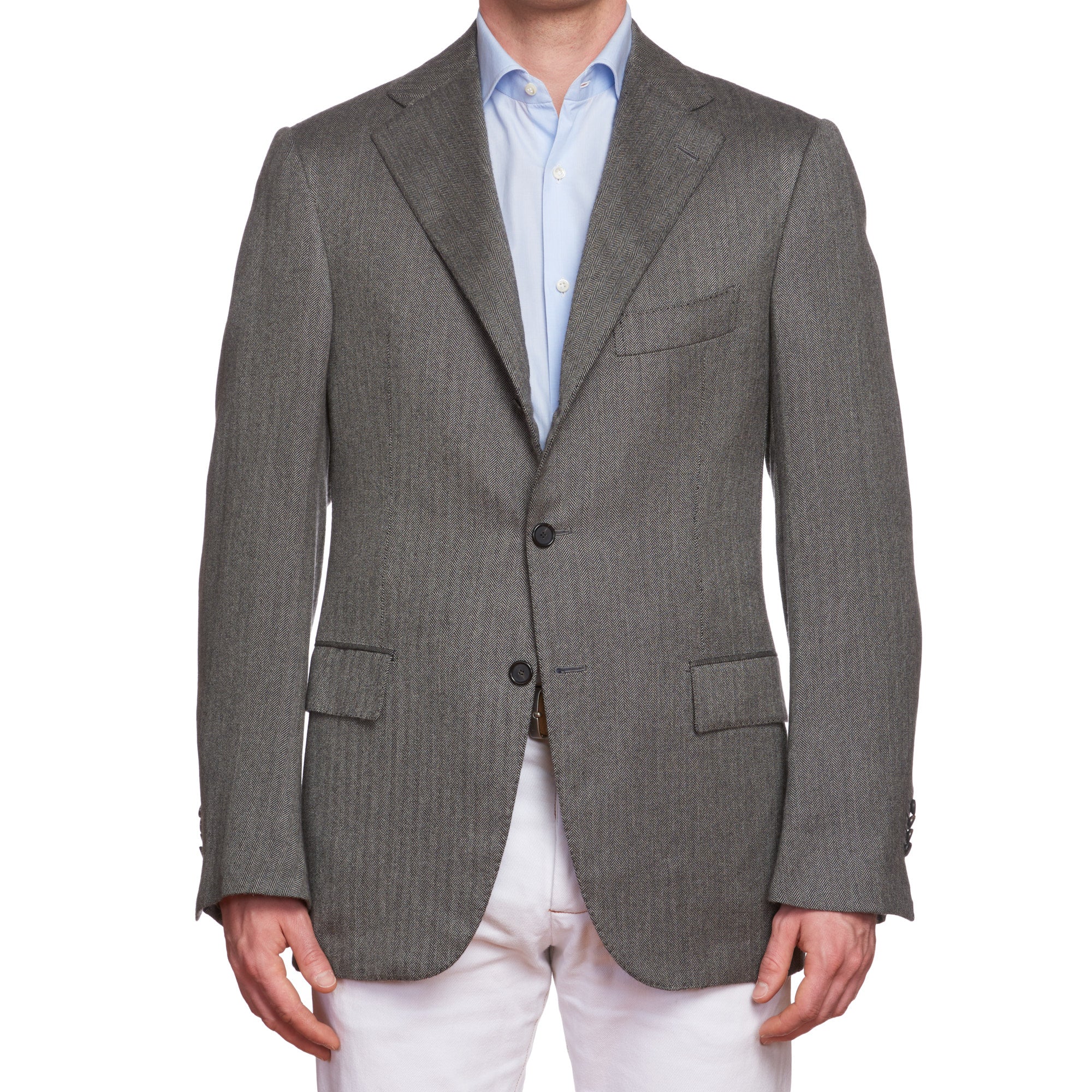 CESARE ATTOLINI Handmade Gray Herringbone Cashmere Jacket EU 54 US 42