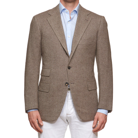 CESARE ATTOLINI Napoli Handmade Gray Herringbone Wool-Cotton Jacket NEW