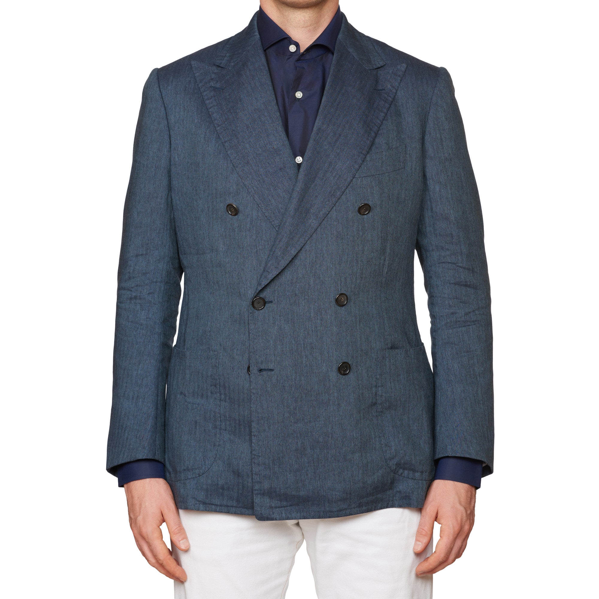 CESARE ATTOLINI for M.BARDELLI Blue Herringbone Linen-Wool-Silk Jacket EU 50 US 40 CESARE ATTOLINI