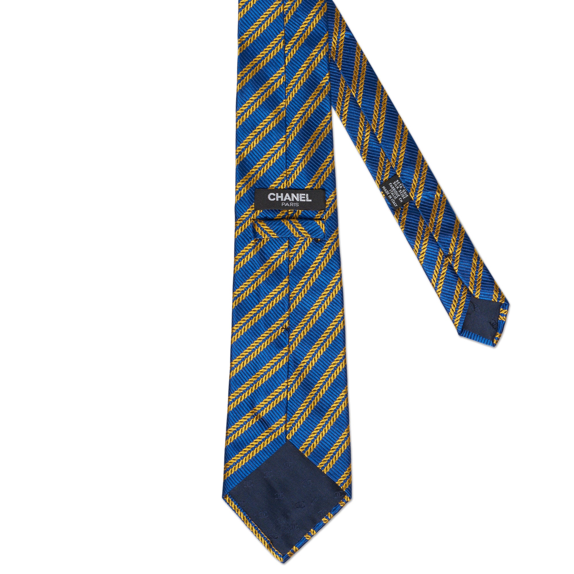 CHANEL PARIS Handmade Blue Striped Silk Tie