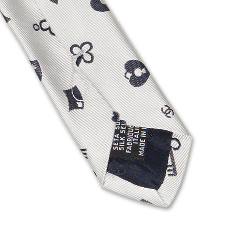 CHANEL PARIS Handmade Gray Micro Brand Sign Design Silk Tie