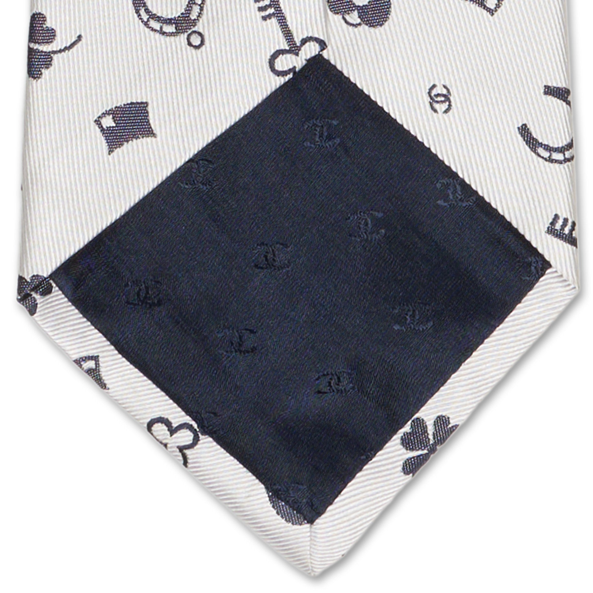 CHANEL PARIS Handmade Gray Micro Brand Sign Design Silk Tie