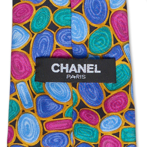 CHANEL PARIS Handmade Multi-color Abstract Silk Tie