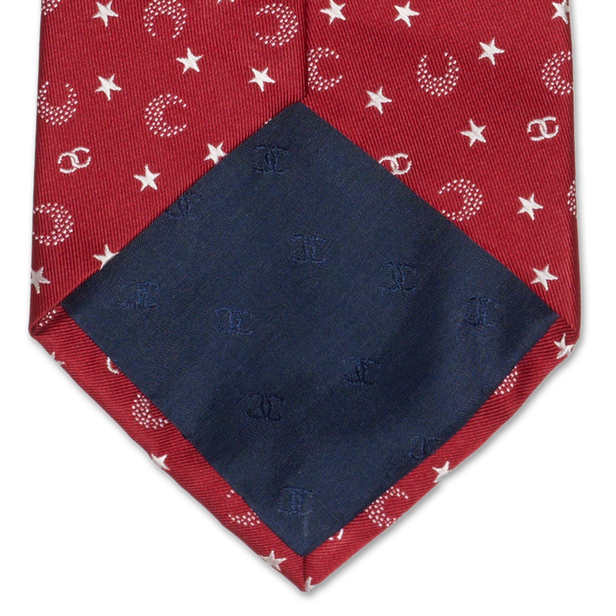 CHANEL PARIS Handmade Red CC Logo Moon Star Design Silk Tie