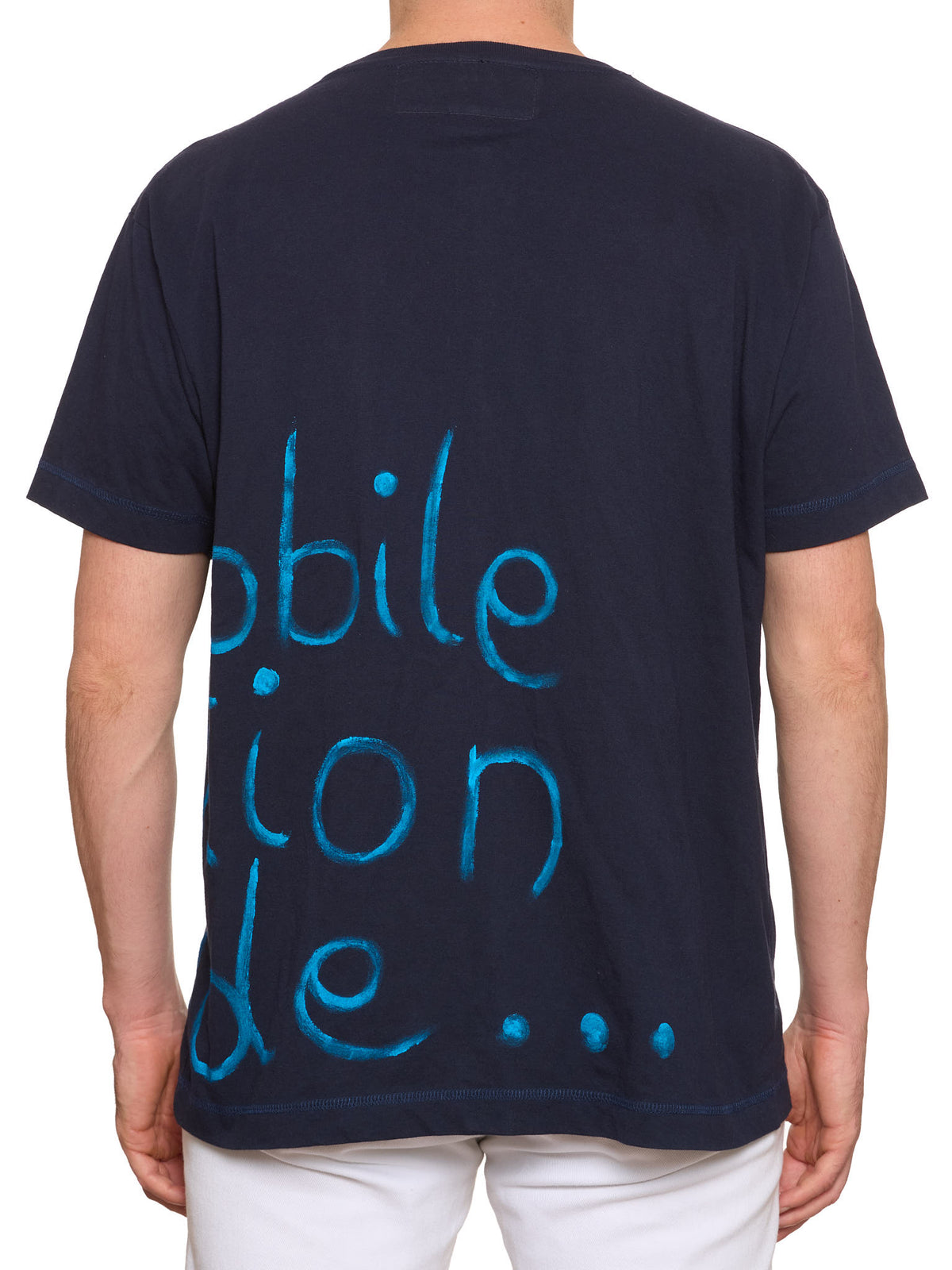 CHAPAL Hand Painted Luxury Zip T-Shirt Navy Blue