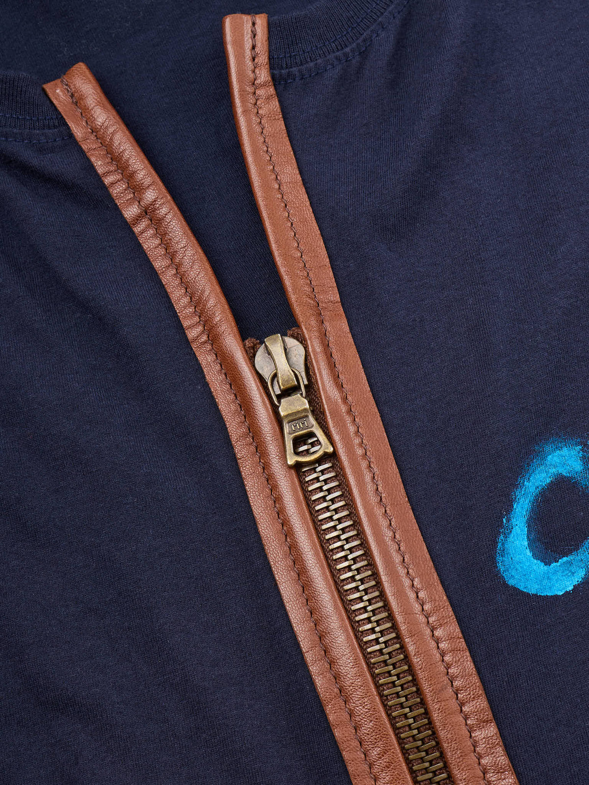 CHAPAL Hand Painted Luxury Zip T-Shirt Navy Blue
