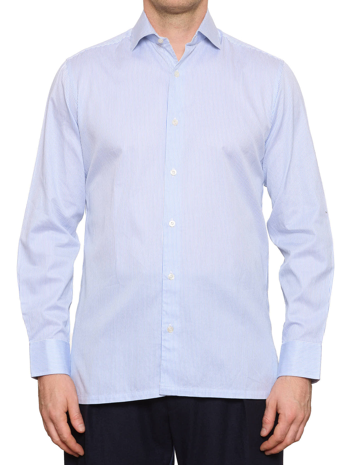 CHARVET Paris Blue Striped Cotton MTM Dress Shirt