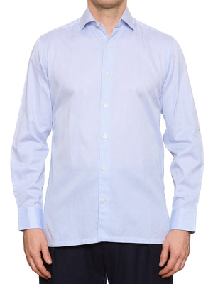 CHARVET Paris Blue Striped Cotton MTM Dress Shirt