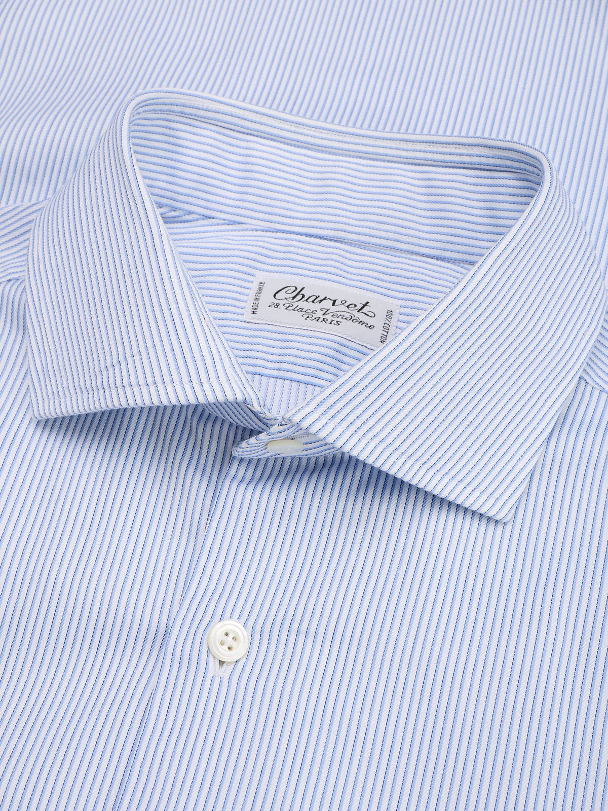 CHARVET Paris Blue Striped Cotton MTM Dress Shirt
