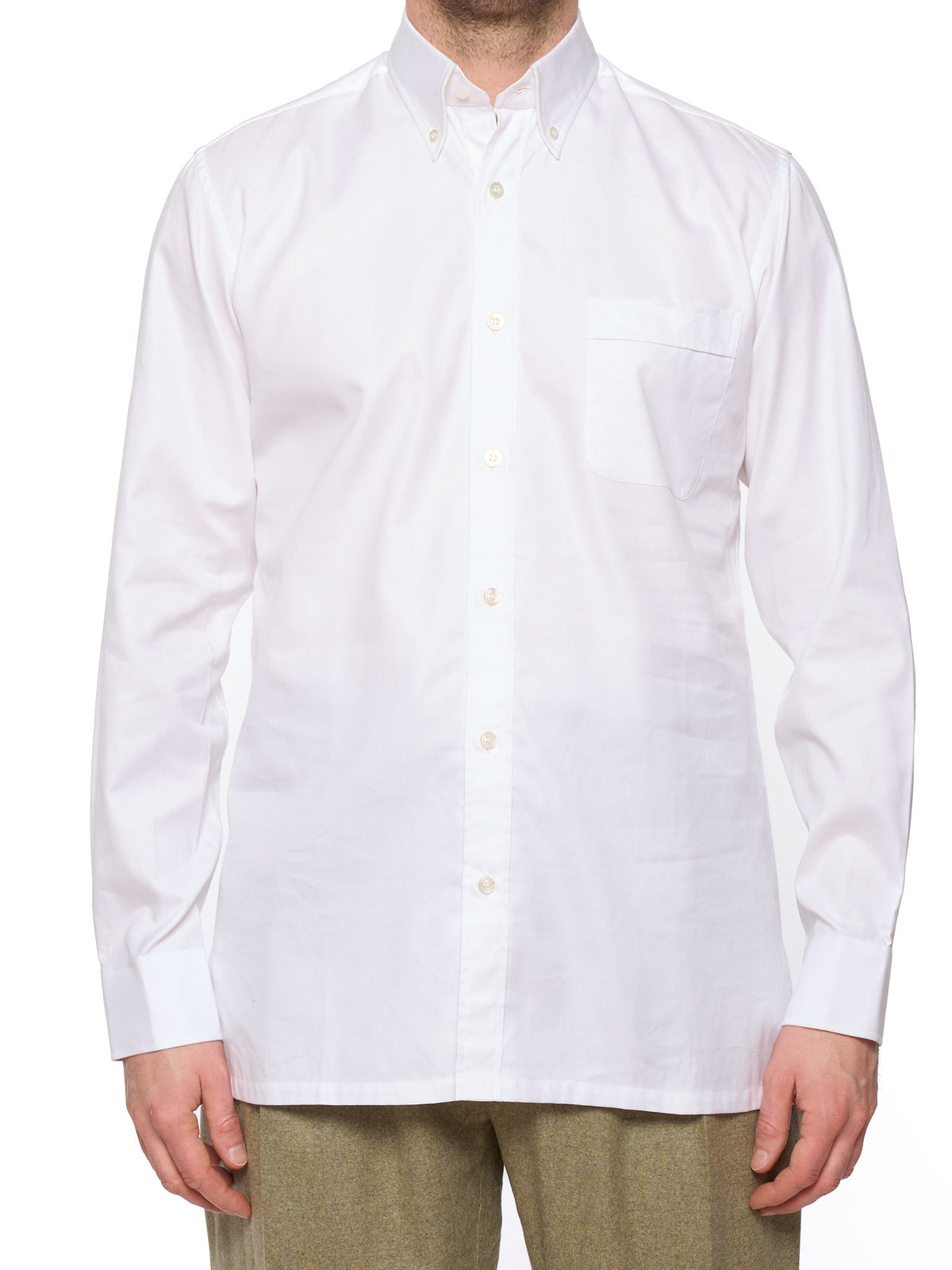 CHARVET Paris Handmade White Cotton Button-Down Collar Dress Shirt
