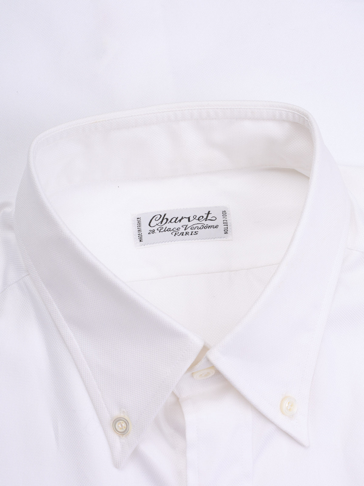 CHARVET Paris Handmade White Cotton Button-Down Collar Dress Shirt
