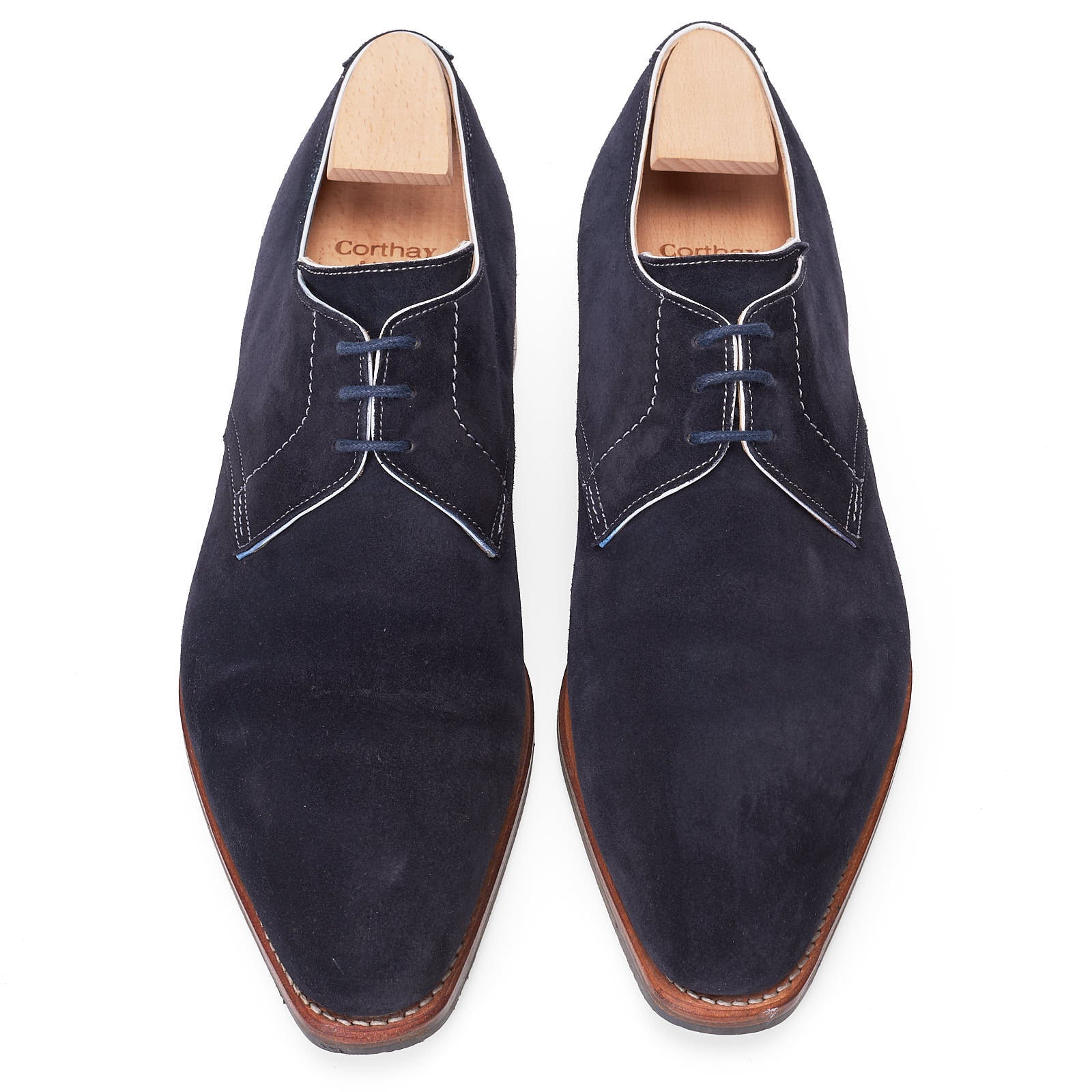CORTHAY Paris "Sergio" Blue Suede Leather 3 Eyelet Derby Shoes Size 9