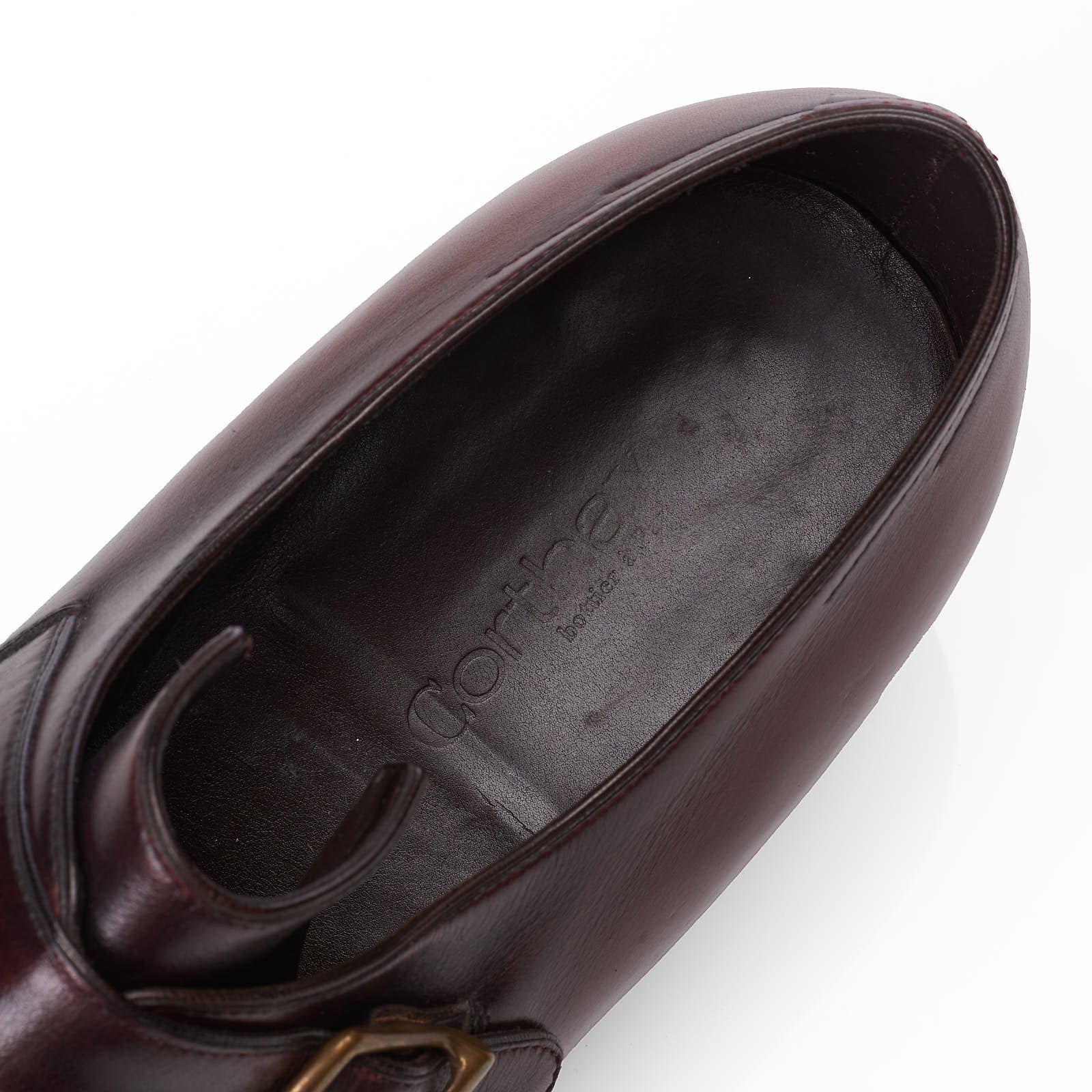 CORTHAY Paris "Arca Buckle" Burgundy Calf Leather Single Monk Dress Shoes Size 7.5