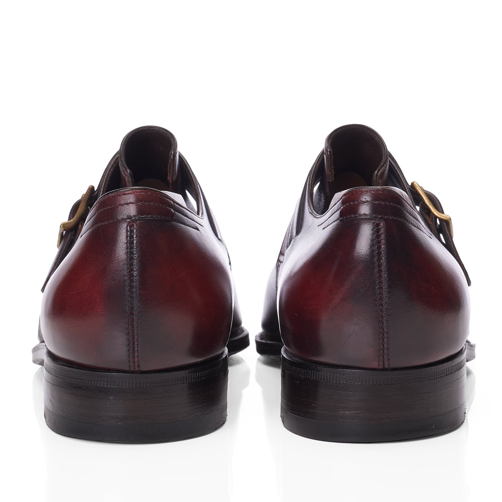 CORTHAY Paris "Arca Buckle" Burgundy Calf Leather Single Monk Dress Shoes Size 7.5