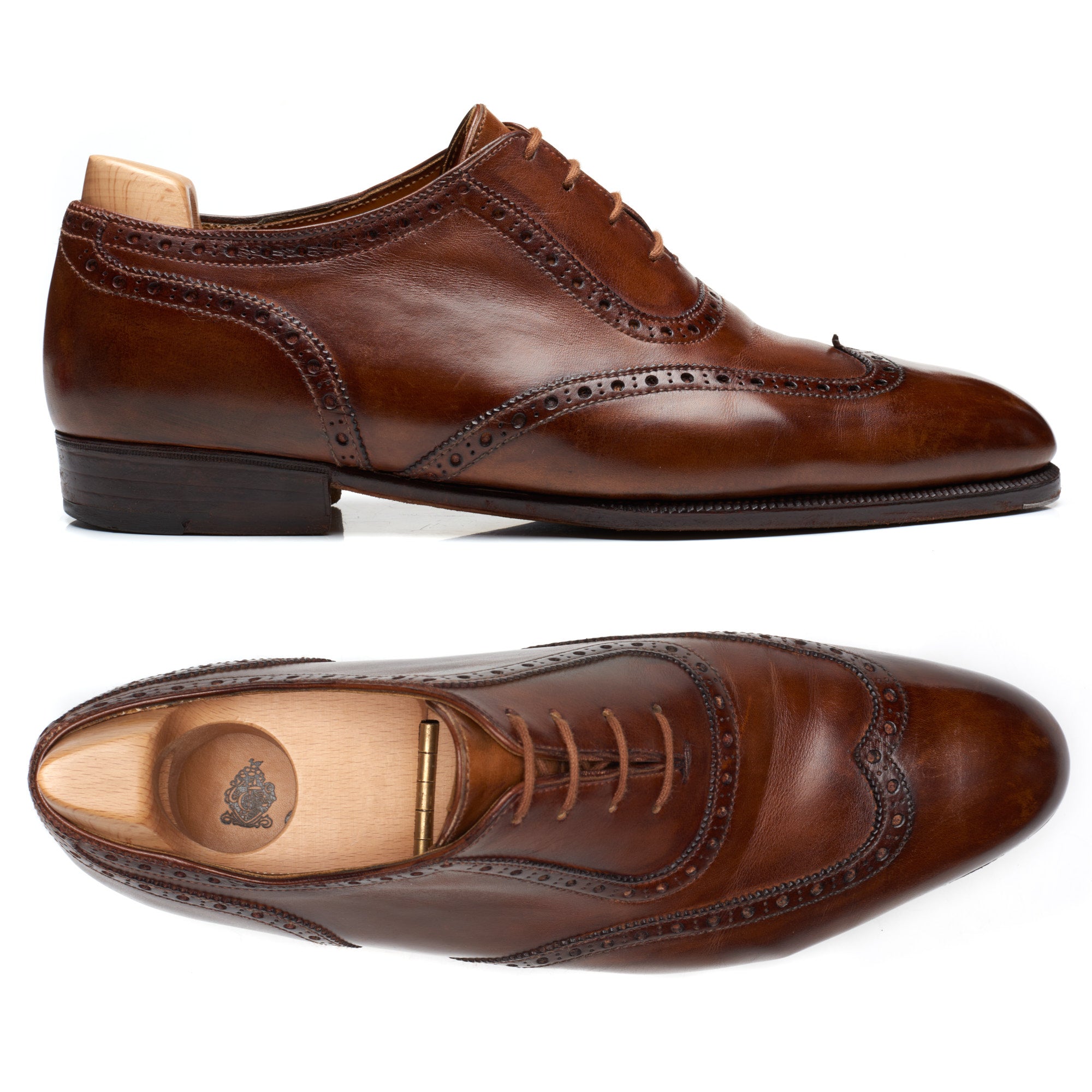 Dimitri Gomez Bottier Bespoke Brown Leather Wingtip Shoes US 8 CROCKETT & JONES