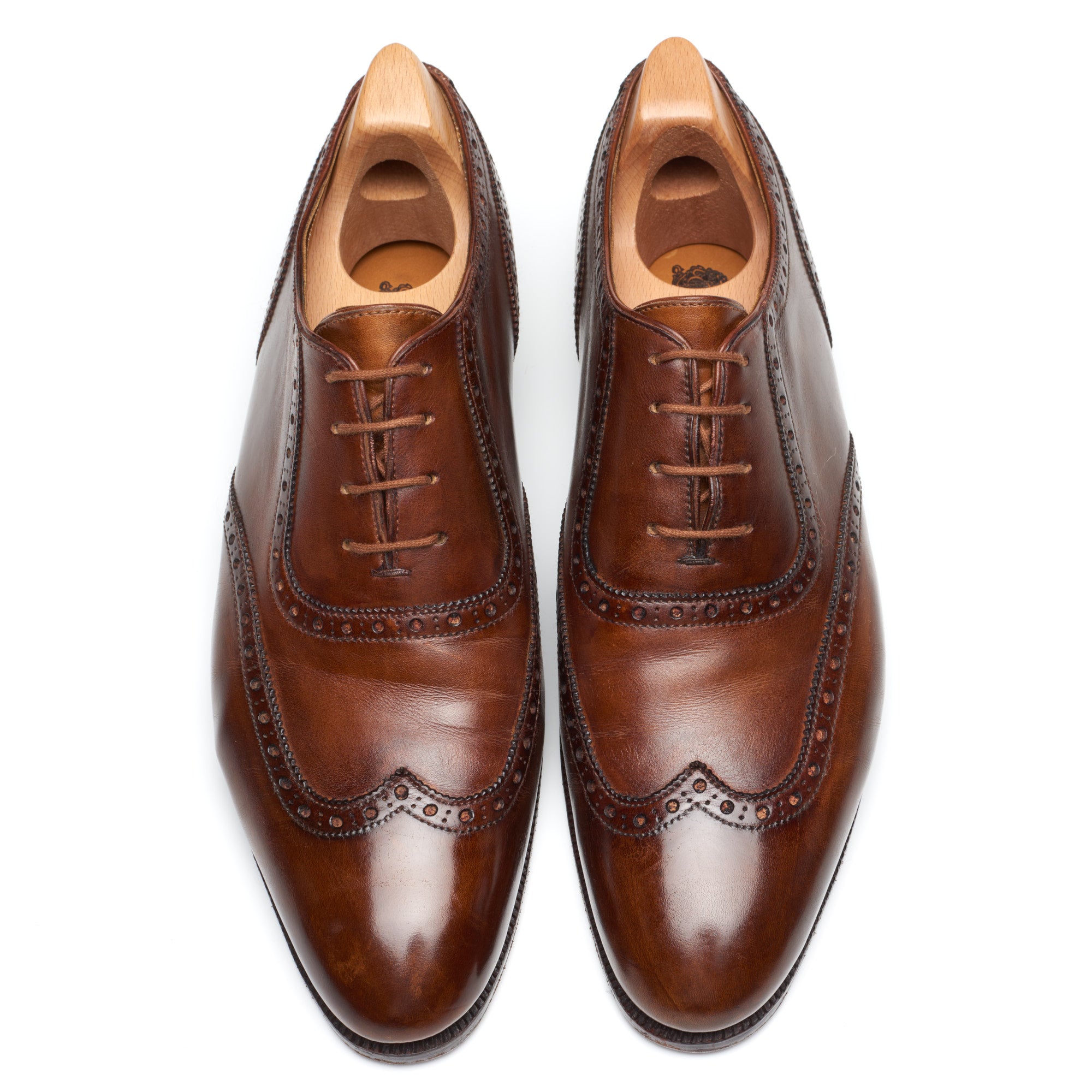 Dimitri Gomez Bottier Bespoke Brown Leather Wingtip Shoes US 8 CROCKETT & JONES