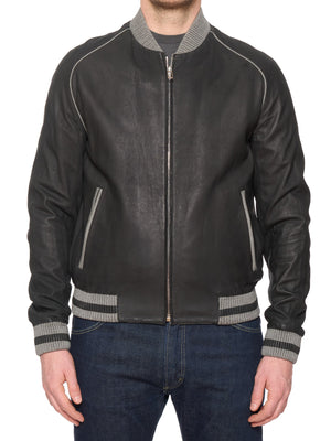 DIOR Homme Black-Gray Reversible Lamb Leather Wool-Cashmere Bomber Jacket