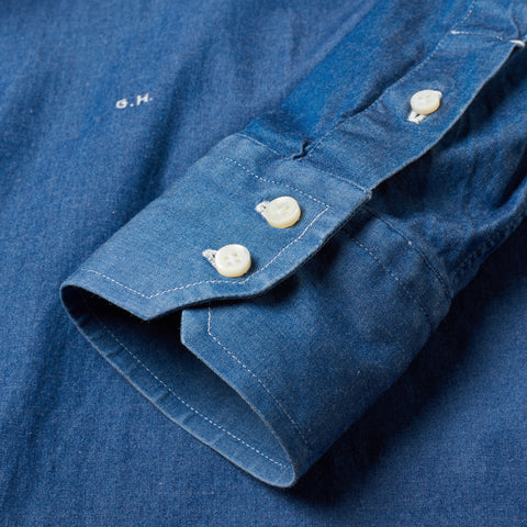 DI PIETRO Handmade Bespoke Blue Cotton Denim Casual Shirt US 16 Slim Fit