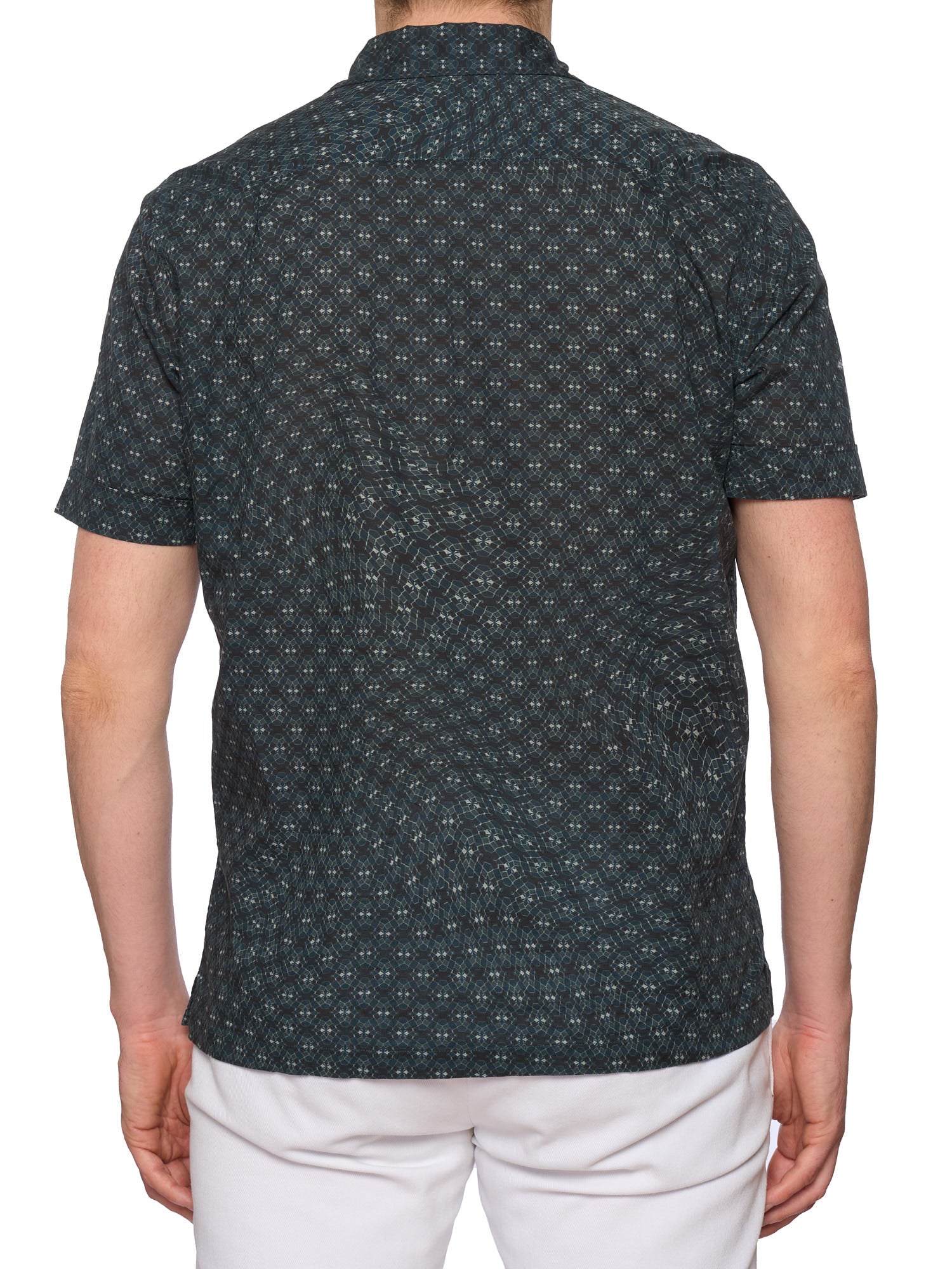 DOLCE & GABBANA Blue Geometric Pattern Cotton Short Sleeve Casual Shirt