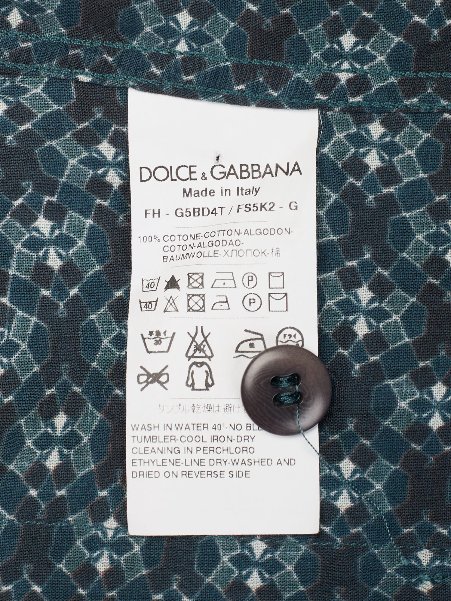 DOLCE & GABBANA Blue Geometric Pattern Cotton Short Sleeve Casual Shirt